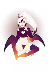 Size: 2000x3000 | Tagged: artist:shishi, bat wings, breasts, clothes, commission, derpibooru import, edit, female, heart, human, humanized, humanized oc, oc, oc:fever dream, panties, short shirt, socks, solo, solo female, suggestive, thigh highs, underwear, unofficial characters only, wings, ych example, ych result, your character here