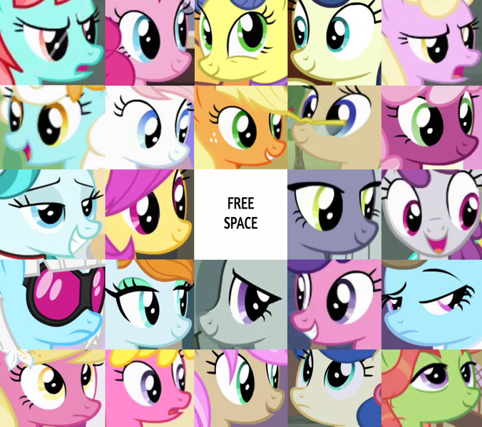 Size: 1763x1565 | Tagged: safe, artist:jaredking203, derpibooru import, edit, edited screencap, screencap, applejack, beauty brass, berry blend, berry bliss, blueberry curls, bon bon, bubblegum blossom, cheerilee, cherry berry, joan pommelway, lighthoof, lily, lily valley, limestone pie, luckette, marble pie, masquerade, mayor mare, nurse redheart, photo finish, pinkie pie, pinot noir, pursey pink, serena, shiraz, silver berry, strawberry ice, strawberry scoop, sweetie drops, tree hugger, earth pony, pony, amused, background pony, bingo, bon bon is amused, female, friendship student, glasses, lidded eyes, mare