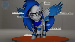 Size: 3840x2160 | Tagged: 3d, artist:technickarts, clothes, curly tail, cute, derpibooru import, glasses, large wings, oc, oc:fate (technickarts), pegasus, pegasus oc, safe, scarf, smiling, source filmmaker, stripes, unofficial characters only, wings