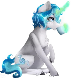 Size: 1571x1719 | Tagged: safe, artist:sharxz, derpibooru import, oc, oc:bubble lee, unofficial characters only, pony, unicorn, coffee, commission, digital art, drinking, female, gift art, glowing horn, horn, magic, mare, simple background, solo, transparent background