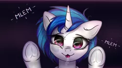 Size: 2228x1251 | Tagged: safe, artist:reterica, derpibooru import, edit, vinyl scratch, pony, unicorn, :3, against glass, catface, fourth wall, frog (hoof), glass, licking window, looking at you, mlem, silly, solo, tongue out, underhoof, wallpaper