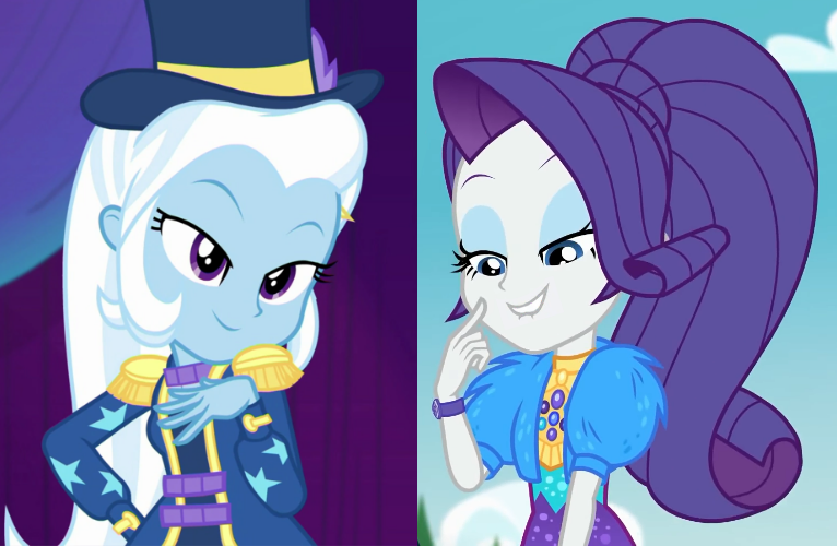 Size: 766x500 | Tagged: safe, derpibooru import, edit, screencap, rarity, trixie, equestria girls, equestria girls series, lost and pound, spring breakdown, spoiler:eqg series (season 2), female, geode of shielding, lesbian, magical geodes, rarixie, shipping, shipping domino