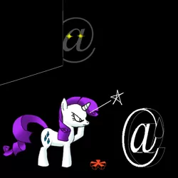 Size: 800x800 | Tagged: @, artist:jesterkatz, black background, crossover, derpibooru import, humor, nethack, pain star, rarity, safe, simple background, sweat, sweatdrop, this will end in death, this will not end well, unamused, video game, video game reference, yet another stupid death