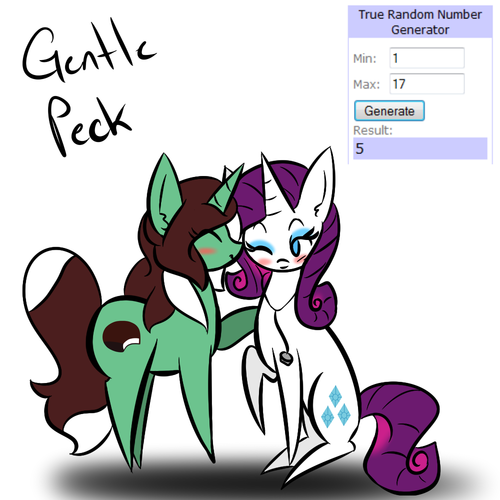 Size: 500x500 | Tagged: safe, artist:kaggy009, derpibooru import, rarity, oc, oc:peppermint pattie (unicorn), pony, unicorn, ask peppermint pattie, chibi, female, kissing, mare