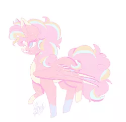 Size: 463x450 | Tagged: safe, artist:deathrosegr1mk1tty, derpibooru import, pinkie pie, pegasus, pony, leak, spoiler:g5, coat markings, colored hooves, g5, multicolored hooves, pegasus pinkie pie, pinkie pie (g5), race swap, redesign, spread wings, wings