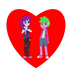 Size: 800x800 | Tagged: safe, derpibooru import, mystery mint, spike, human, equestria girls, equestria girls-ified, female, heart, human spike, humanized, looking at you, male, mysteryspike, shipping, shipping heart, straight