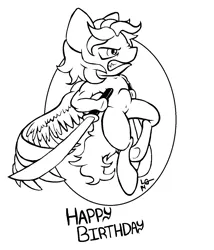 Size: 1164x1360 | Tagged: anthro, artist:lucas_gaxiola, derpibooru import, flying, gritted teeth, happy birthday, lineart, male, monochrome, oc, oc:the brony chef, pegasus, pegasus oc, safe, scowl, signature, solo, sword, underhoof, unguligrade anthro, unofficial characters only, weapon, wings