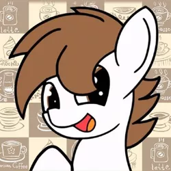Size: 400x400 | Tagged: safe, artist:shakey_kyane929, derpibooru import, oc, unofficial characters only, earth pony, pony, :d, bust, coffee, coffee cup, coffee mug, cup, earth pony oc, male, mug, smiling, stallion