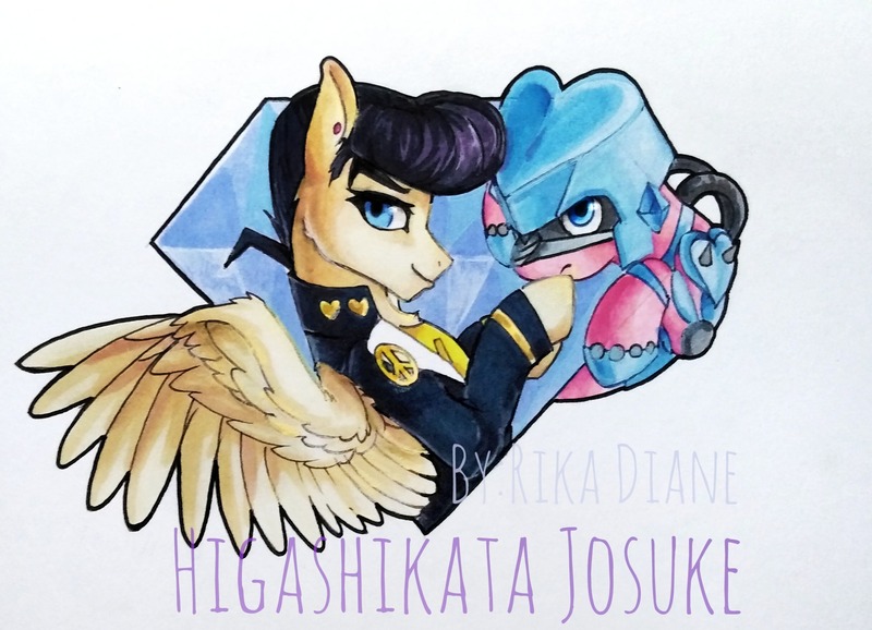 Size: 4876x3522 | Tagged: safe, artist:rikadiane, derpibooru import, ponified, pony, crazy diamond, crossover, diamond, jojo's bizarre adventure, josuke higashikata, stand, traditional art