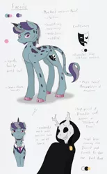 Size: 964x1567 | Tagged: safe, artist:ravenpuff, deleted from derpibooru, derpibooru import, oc, oc:facade, unofficial characters only, classical unicorn, unicorn, cloak, clothes, cloven hooves, horn, leonine tail, male, mask, necktie, reference sheet, stallion, unicorn oc, unshorn fetlocks