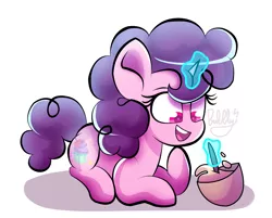 Size: 2827x2268 | Tagged: safe, artist:bubbly-storm, derpibooru import, sugar belle, pony, unicorn, bowl, cute, female, high res, magic, mare, mixing bowl, open mouth, prone, redraw, simple background, solo, sugarbetes, telekinesis, white background