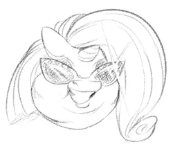 Size: 450x375 | Tagged: safe, artist:gabrielcoroum, derpibooru import, rarity, unicorn, chubby cheeks, close-up, deal with it, double chin, fat, floppy ears, grin, head, lineart, monochrome, raritubby, shitposting, smiling, solo, sunglasses