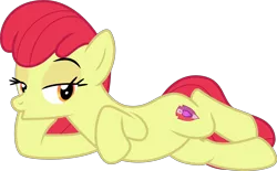 Size: 4306x2670 | Tagged: safe, artist:sollace, derpibooru import, edit, editor:slayerbvc, vector edit, apple bloom, earth pony, pony, growing up is hard to do, :o, accessory-less edit, adult, bedroom eyes, bow, cropped, cute, cutie mark, draw me like one of your french girls, female, lidded eyes, looking at you, lying down, mare, missing accessory, older, older apple bloom, open mouth, side, simple background, solo, transparent background, vector
