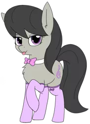 Size: 603x829 | Tagged: safe, alternate version, artist:wafflecakes, derpibooru import, octavia melody, earth pony, pony, :p, bedroom eyes, bow, bowtie, chest fluff, clothes, cute, ear fluff, female, looking at you, mare, simple background, socks, solo, stockings, tavibetes, thigh highs, tongue out, transparent background
