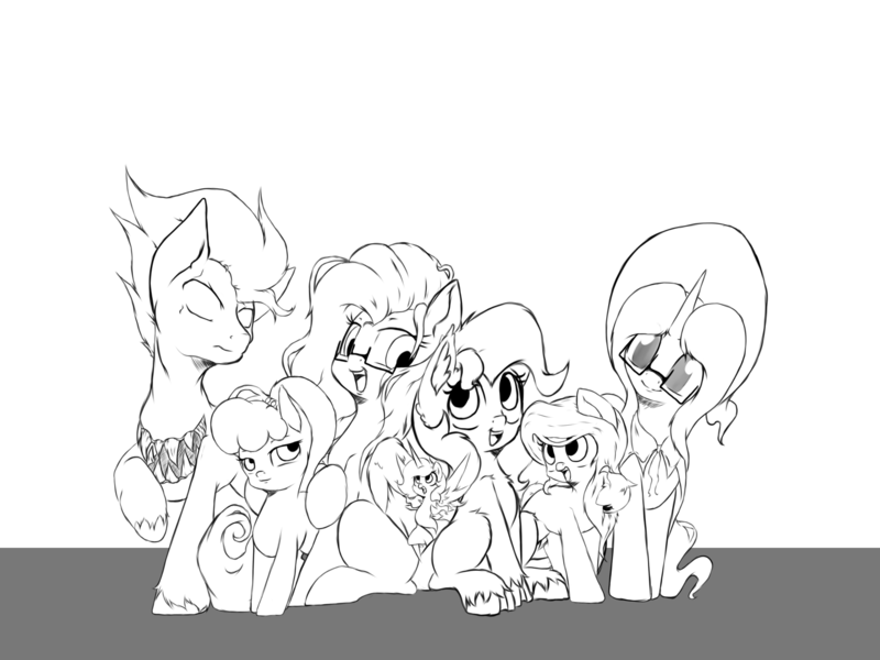 Size: 2048x1536 | Tagged: safe, artist:alazak, derpibooru import, oc, oc:autumn breeze, oc:moonphase, oc:pearl, oc:sapphire heart, oc:seer, oc:smiley, oc:the fish, pony