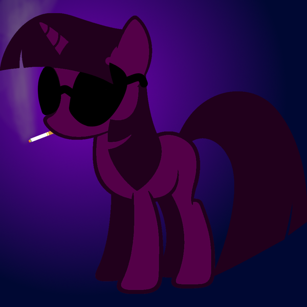 Size: 935x935 | Tagged: safe, artist:moonbutters, derpibooru import, twilight sparkle, pony, unicorn, cigarette, silhouette, smoke, smoking, solo, sunglasses, sunglasses at night