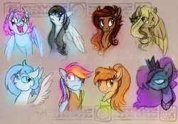 Size: 1280x896 | Tagged: safe, artist:elbdot, derpibooru import, princess luna, rainbow dash, oc, oc:casy, oc:casy nuf, oc:coffee talk, oc:frigid drift, oc:ickle muse, oc:laura the zony, oc:tootie frootie, earth pony, pegasus, pony, female, mare, pirate dash