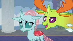 Size: 732x412 | Tagged: changedling, changeling, changeling king, cute, derpibooru import, diaocelles, female, king thorax, looking at each other, male, ocellus, safe, school daze, screencap, thorabetes, thorax