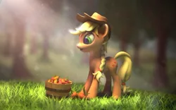 Size: 600x375 | Tagged: 3d, 3d model, apple, apple basket, applejack, artist:oiling, derpibooru import, food, safe, solo, sweet apple acres