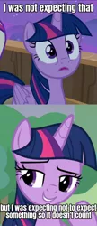 Size: 580x1344 | Tagged: safe, derpibooru import, edit, edited screencap, screencap, twilight sparkle, twilight sparkle (alicorn), alicorn, pony, once upon a zeppelin, the ending of the end, caption, cropped, doctor eggman, female, folded wings, grin, image macro, jim carrey, lidded eyes, mare, meme, raised eyebrow, raised hoof, smiling, smug, solo, sonic movie 2020, sonic the hedgehog (series), surprised, text, tree, wings