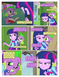 Size: 612x792 | Tagged: safe, artist:greatdinn, artist:newbiespud, derpibooru import, edit, edited screencap, screencap, spike, twilight sparkle, dog, comic:friendship is dragons, equestria girls, equestria girls (movie), backpack, book, clothes, collaboration, collar, comic, cutie mark, cutie mark on clothes, dialogue, female, frown, locker, male, sad, screencap comic, spike the dog, spiked collar, unamused