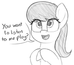 Size: 1022x905 | Tagged: safe, artist:zippysqrl, derpibooru import, octavia melody, earth pony, pony, bronybait, bust, cute, dialogue, excited, female, grayscale, happy, hooves together, monochrome, question, simple background, sketch, solo, speech bubble, tavibetes, white background