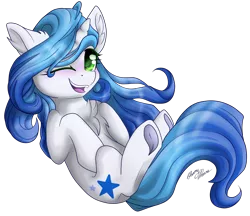 Size: 3235x2791 | Tagged: safe, artist:gleamydreams, derpibooru import, oc, oc:gleamy, unofficial characters only, pony, unicorn, blue hair, blushing, female, green eyes, high res, hooves, looking at you, mare, one eye closed, signature, simple background, smiling, transparent background, wink, winking at you
