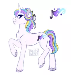 Size: 642x677 | Tagged: safe, artist:butteredpawpcorn, derpibooru import, oc, oc:silver ribbon, unofficial characters only, pony, unicorn, adopted offspring, bow, crack ship offspring, female, hair bow, mare, offspring, parent:prince blueblood, parent:starlight glimmer, parent:sunburst, parent:twilight sparkle, parents:bluelight, profile, raised hoof, solo, unshorn fetlocks