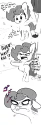 Size: 2250x6750 | Tagged: safe, artist:tjpones, derpibooru import, edit, oc, oc:brownie bun, oc:richard, unofficial characters only, bee, earth pony, human, insect, pony, wasp, chest fluff, comic, female, jojo's bizarre adventure, male, mare, menacing, simple background, white background, ゴ ゴ ゴ