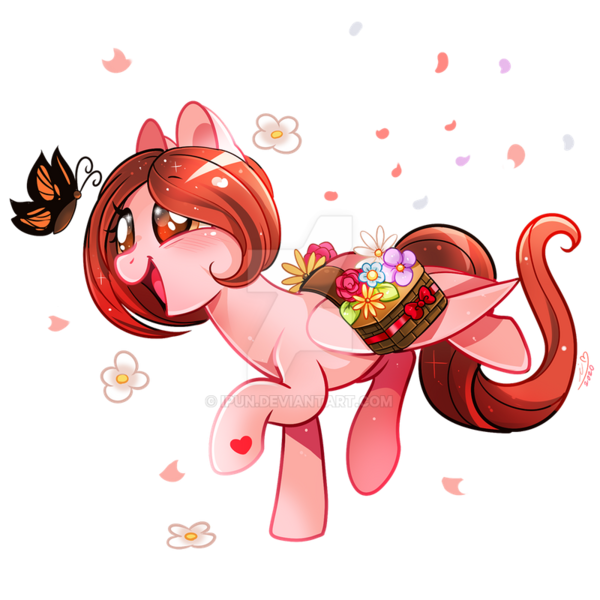 Size: 800x800 | Tagged: safe, artist:ipun, derpibooru import, oc, oc:weathervane, butterfly, pegasus, pony, bag, deviantart watermark, female, flower, mare, obtrusive watermark, saddle bag, simple background, transparent background, watermark