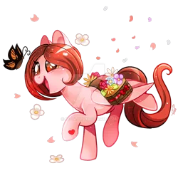 Size: 800x800 | Tagged: safe, artist:ipun, derpibooru import, oc, oc:weathervane, butterfly, pegasus, pony, bag, deviantart watermark, female, flower, mare, obtrusive watermark, saddle bag, simple background, transparent background, watermark