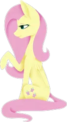 Size: 1317x2397 | Tagged: safe, artist:sychia, derpibooru import, fluttershy, pegasus, pony, female, folded wings, mare, outline, profile, raised hoof, simple background, sitting, solo, transparent background, white outline, wings