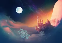 Size: 1768x1227 | Tagged: artist:lummh, canterlot, canterlot castle, cloud, derpibooru import, mare in the moon, moon, night, no pony, safe, scenery, scenery porn, sky, snow, snowflake, starry night, stars, wallpaper