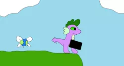 Size: 868x461 | Tagged: 1000 hours in ms paint, artist:tarkan809, censor bar, censored, derpibooru import, dragon, mario pissing, meme, missing arm, missing arms, parasprite, ponified meme, spike, suggestive