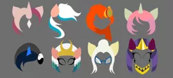 Size: 1442x649 | Tagged: safe, artist:sweeteater, derpibooru import, somnambula, sphinx (character), oc, oc:azha magna, oc:flushie, oc:shimmering spectacle, oc:spicy flavor, oc:violet thistle, pony, sphinx, commission, icon, magical lesbian spawn, magical threesome spawn, offspring, ych result