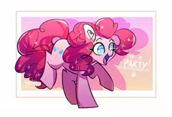 Size: 1750x1200 | Tagged: safe, artist:riukime, derpibooru import, pinkie pie, earth pony, pony, abstract background, ear fluff, female, mare, open mouth, solo