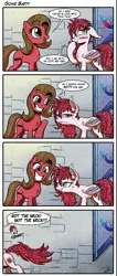 Size: 1206x2831 | Tagged: safe, artist:gray--day, derpibooru import, oc, oc:pun, oc:strawberry glimmer, unofficial characters only, bat pony, earth pony, pony, ask pun, :3, :d, ask, biting, blushing, cute, female, grin, mare, neck, pun, smiling, stare