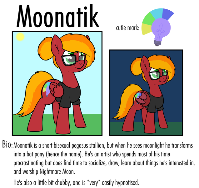 Size: 2000x1884 | Tagged: safe, artist:moonatik, derpibooru import, oc, oc:moonatik, unofficial characters only, bat pony, pegasus, pony, clothes, day, glasses, hair bun, night, reference sheet, shirt, solo