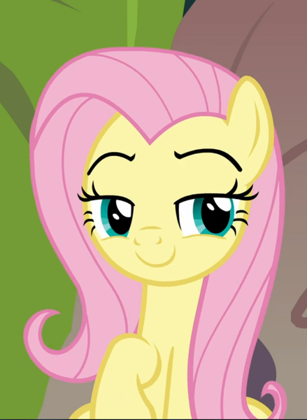 Size: 687x939 | Tagged: safe, derpibooru import, screencap, fluttershy, pegasus, pony, she talks to angel, cropped, cute, female, lidded eyes, mare, raised hoof, shyabetes, smiling, smug, smugshy, solo