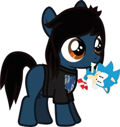 Size: 763x813 | Tagged: safe, artist:lightningbolt, derpibooru import, ponified, ponified:oliver sykes, earth pony, pony, .svg available, blank flank, bring me the horizon, clothes, colt, foal, hair over one eye, happy, male, mouth hold, plushie, shirt, simple background, solo, sonic the hedgehog, sonic the hedgehog (series), standing, svg, t-shirt, transparent background, vector, younger