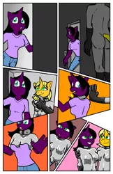 Size: 719x1111 | Tagged: anthro, artist:shennanigma, clothes, comic, derpibooru import, female, latex, latex boots, latex suit, living latex, mind control, oc, oc:dream searcher, oc:silent whisps, safe, scared, unofficial characters only