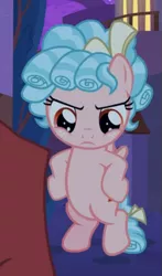 Size: 357x608 | Tagged: safe, derpibooru import, screencap, cozy glow, lord tirek, pegasus, pony, the summer sun setback, cozy glow is not amused, cropped, female, filly, flying, foal, hooves on hips, solo, solo focus