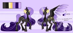 Size: 1280x576 | Tagged: alpharian, artist:irennecalder, derpibooru import, deviantart watermark, female, obtrusive watermark, oc, original species, reference sheet, safe, solo, three horns, two toned wings, watermark, wings