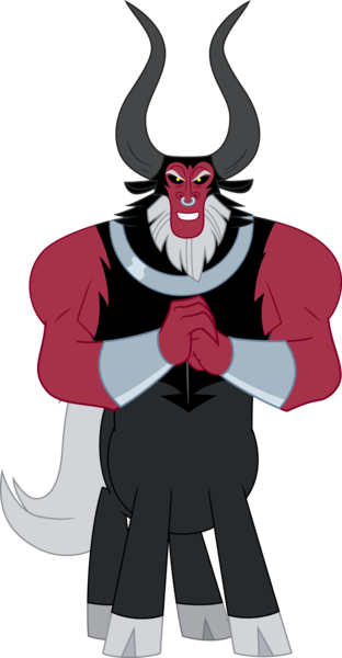 Size: 1766x3396 | Tagged: antagonist, artist:tourniquetmuffin, beard, centaur, cloven hooves, derpibooru import, evil grin, facial hair, grin, horns, looking at you, lord tirek, muscles, nose piercing, nose ring, piercing, safe, shackles, simple background, smiling, solo, transparent background, vector, wringing hands, yellow eyes