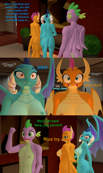 Size: 1920x3240 | Tagged: 3d, anthro, artist:papadragon69, ass, breasts, busty princess ember, busty smolder, butt, casual nudity, comic, derpibooru import, dragon, emberspike, female, implied spanking, male, nipples, nudity, older, older smolder, older spike, princess ember, princess embutt, questionable, shipping, smolder, smolderriere, source filmmaker, spike, spolder, straight