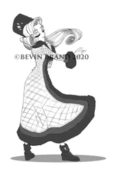 Size: 1800x2717 | Tagged: safe, artist:bevin brand, deleted from derpibooru, derpibooru import, rarity, equestria girls, clothes, coat, commission, eyes closed, grayscale, image, jpeg, monochrome, obtrusive watermark, official fan art, solo, watermark, winter clothes