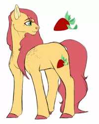 Size: 1280x1598 | Tagged: artist:minsona, derpibooru import, magical lesbian spawn, next generation, oc, oc:strawberry harvest, offspring, parent:applejack, parent:fluttershy, parents:appleshy, reference sheet, safe, simple background, solo, unofficial characters only, white background