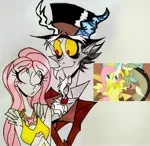 Size: 2014x1956 | Tagged: artist:citi, derpibooru import, discord, fluttershy, human, humanized, keep calm and flutter on, safe, scene interpretation, screencap, screencap reference, sleeveless, traditional art