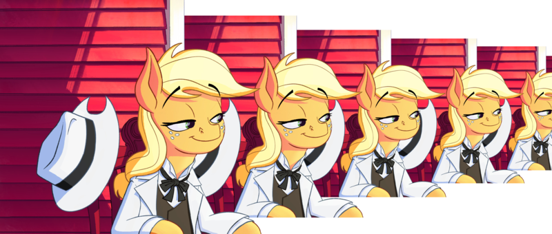 Size: 2544x1080 | Tagged: safe, artist:anontheanon, derpibooru import, edit, applejack, earth pony, applejack's plantation, droste effect, fractal, racism, recursion, simple background, solo, transparent background