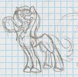 Size: 503x494 | Tagged: safe, artist:ravenpuff, deleted from derpibooru, derpibooru import, oc, oc:tika, unofficial characters only, earth pony, pony, earth pony oc, female, graph paper, lineart, lined paper, mare, open mouth, prehensile tongue, sharp teeth, solo, starving, teeth, traditional art